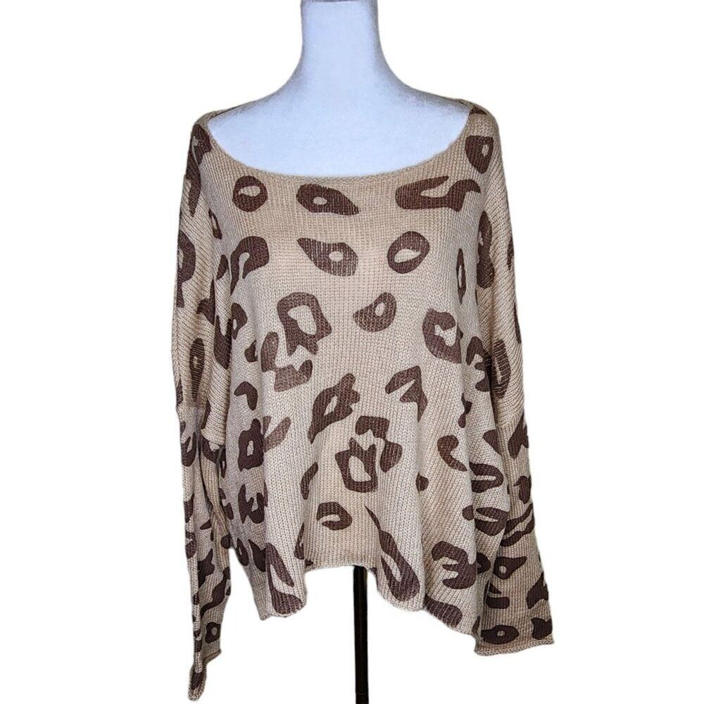 Wooden Ships Long Sleeve Off Shoulder Cheetah Sweater Womens Size M / L Brown